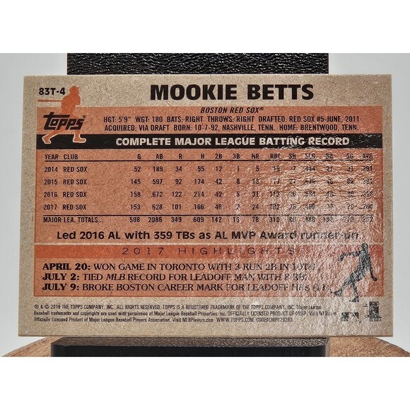 2018 Topps Chrome - 1983 Topps Refractor Mookie Betts #83T-4 LA Dodgers - Picture 2 of 10